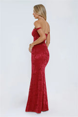 Night Bloom Off Shoulder Maxi Dress Burgundy