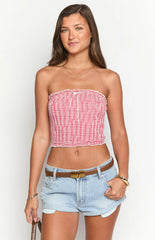 Boston Red Gingham Strapless Top