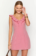 Ariette Red Gingham Frill Mini Dress