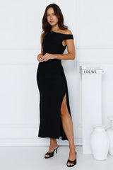 Moves With You Off Shoulder Mesh Maxi Dress Black