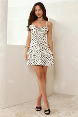 Style Status Satin Polka Dot Mini Dress Cream