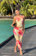 Candie Yellow and Pink Floral Print Tube Top