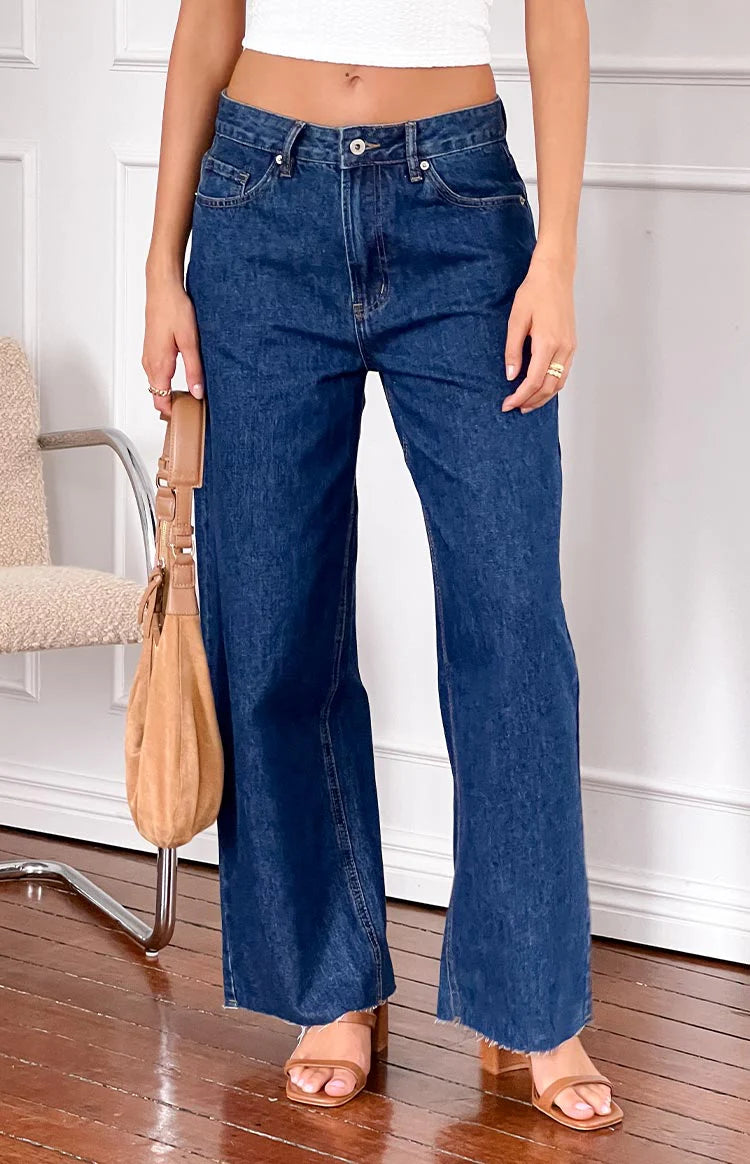 She's Yours Dark Wash Denim Wide Leg Boyfriend Jeans