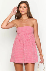Berrie Red Gingham Strapless Mini Dress