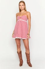 Maisie Red Gingham Strapless Mini Dress