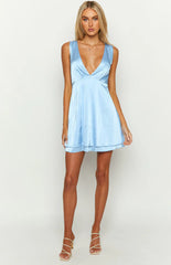 Shimma Blue Satin Mini Dress
