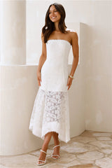 Luxe Petal Lace Strapless Maxi Dress White