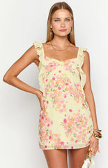Joyce Yellow Bloom Chiffon Mini Dress
