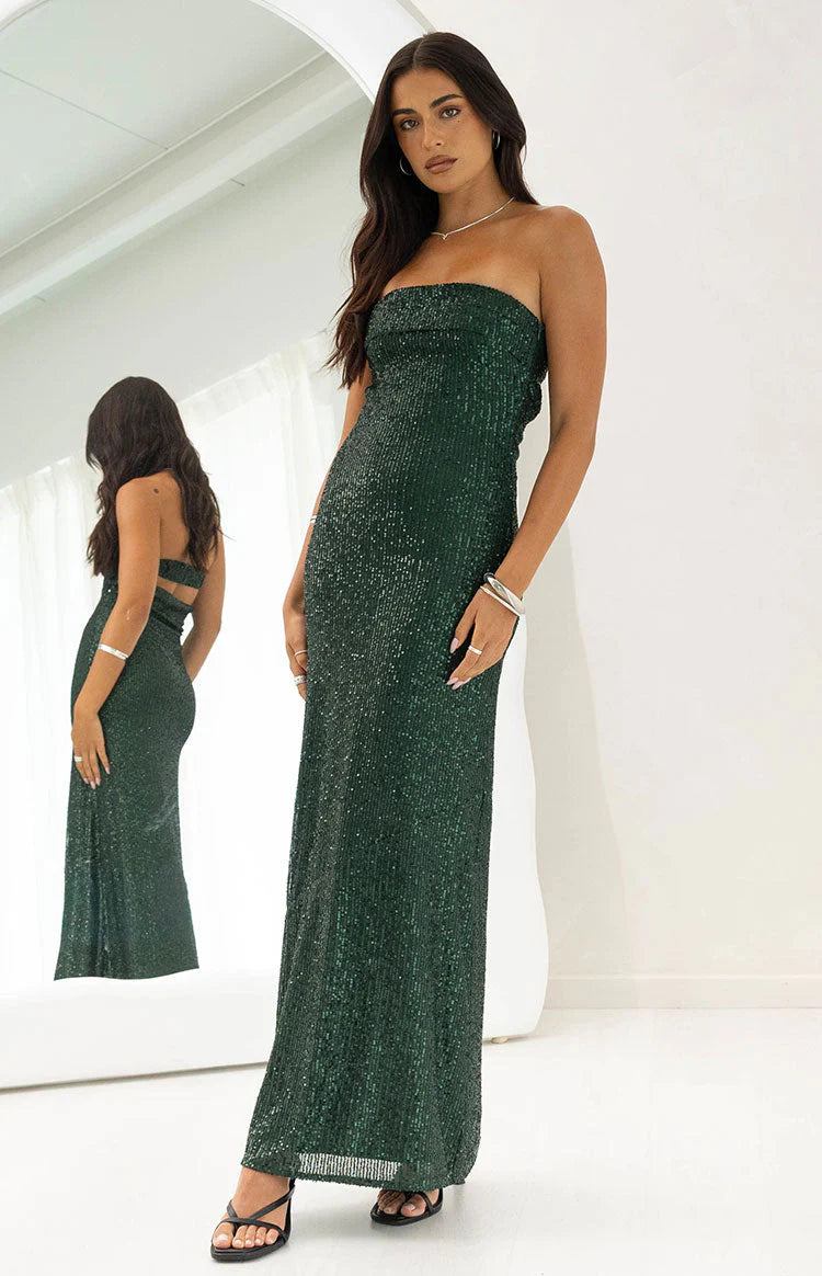 Maiah Emerald Green Sequin Maxi Dress