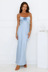 Ultimate Style Satin Maxi Dress Blue