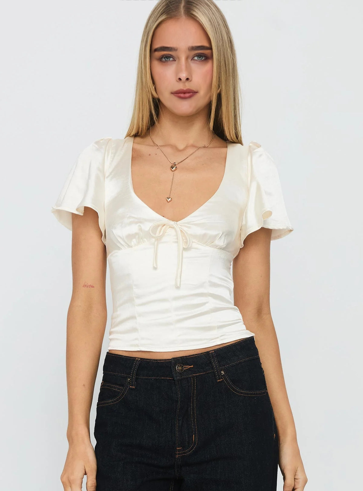 Cream Tie Detail Top