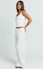 Leonie Pants - Mid Waisted Cheesecloth Relaxed Pants in White