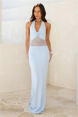Sleek Icon Halter Maxi Dress Blue