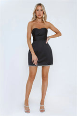 Signature Look Strapless Satin Mini Dress Black