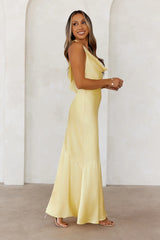 Lavish Lifestyle Satin Halter Maxi Dress Yellow