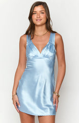 Daphne Light Blue Satin Mini Dress