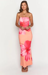 Arizona Orange Floral Print Maxi Dress