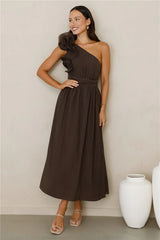 Find Out One Shoulder Midi Dress Brown