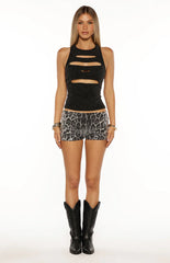 Calithea Silver Leopard Sequin Micro Shorts