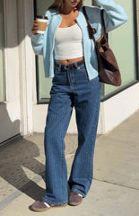 Calliope Pinstripe Mid Wash Mid Rise Slouchy Jeans