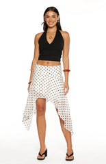 Khalea White Polka Dot Hanky Hem Midi Skirt