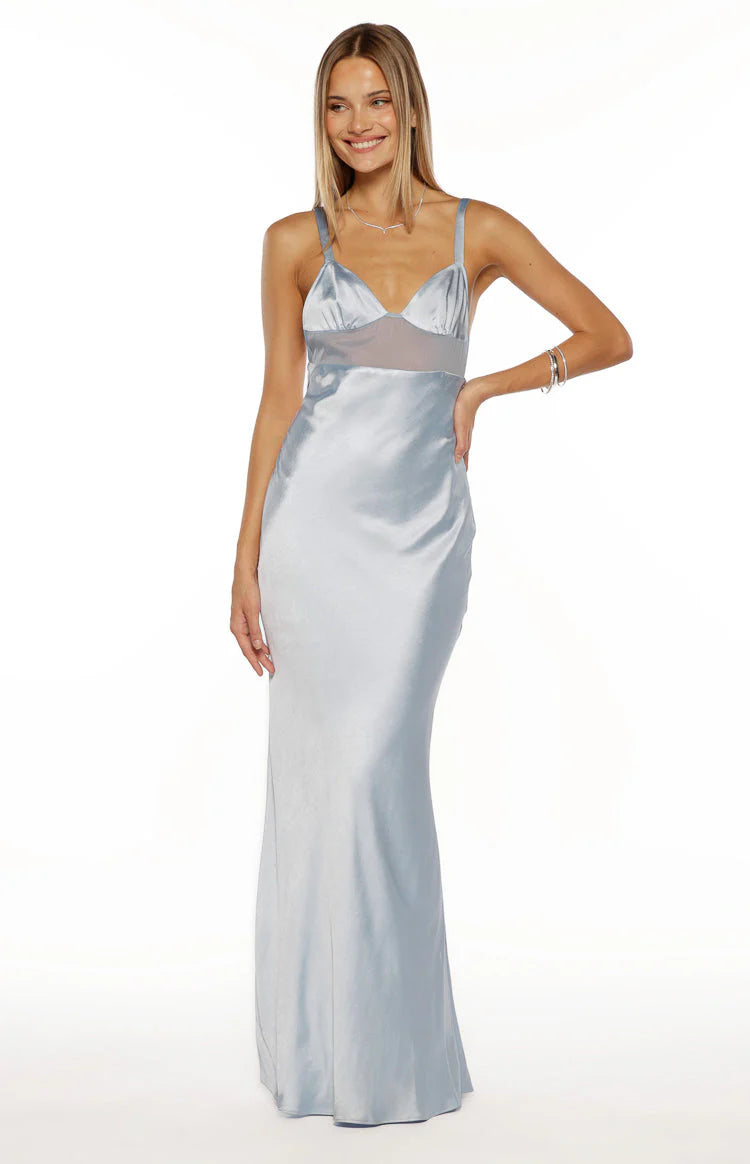 Ava Light Blue Satin Formal Maxi Dress